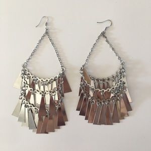 Long silver party earrings with cool design